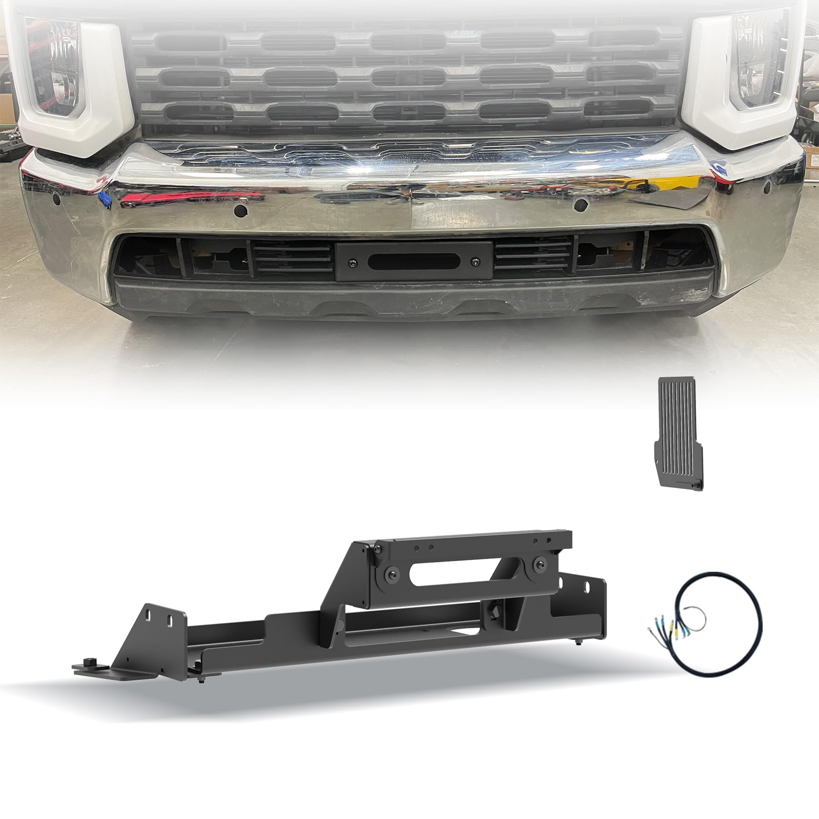 WOLFSTORM Winch Plate Compatible for Chevrolet 2020-2023 Silverado 2500 2500HD 3500 3500HD, with Flip-up Licence Plate Mounting Bracket?Winch Mounting Screw Hole?12000 lbs