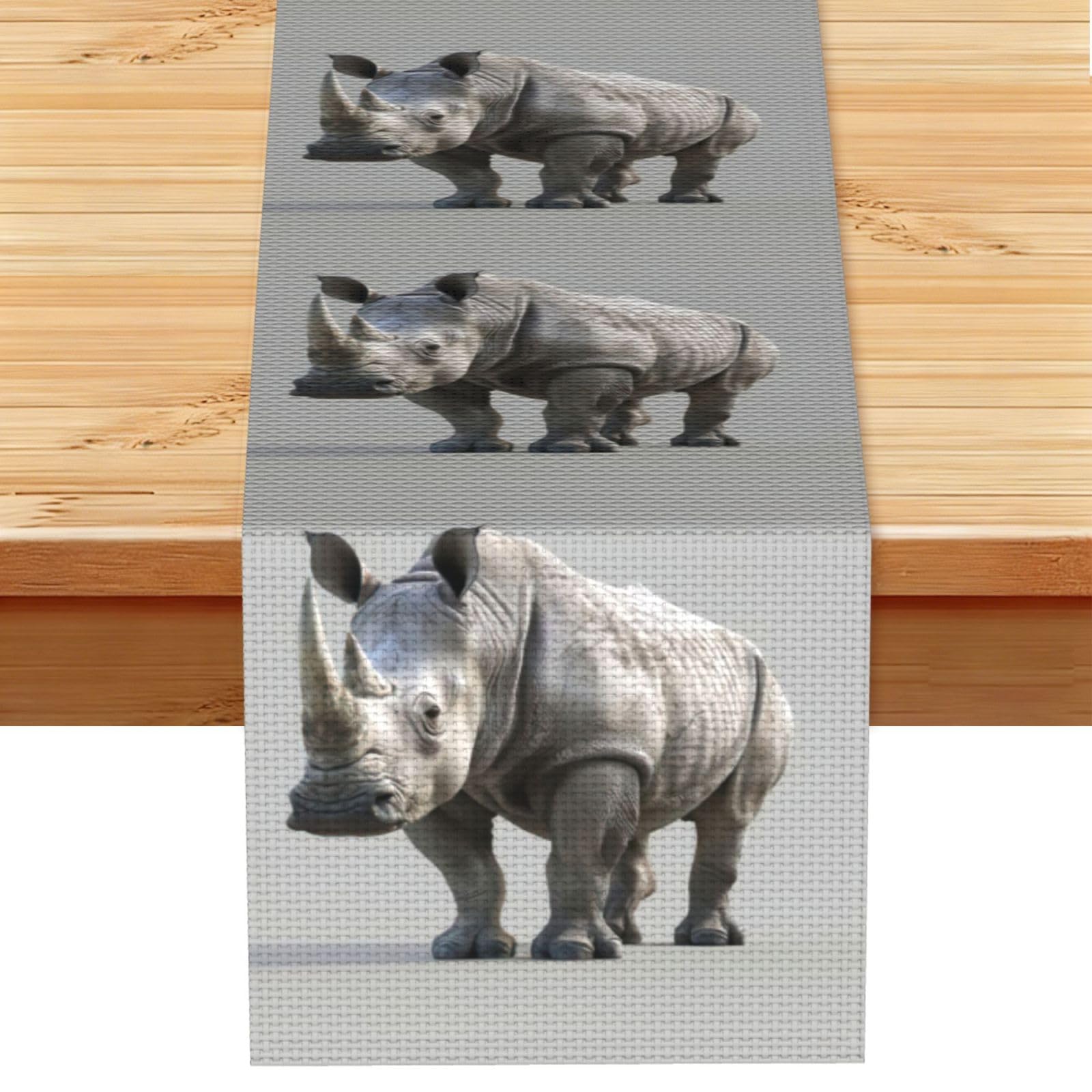 animal rhino Vintage Style Table Runner 13x72in, Soft Printed Centerpieces for Tables, Kitchen, Countertops & Dining Area Home Decor