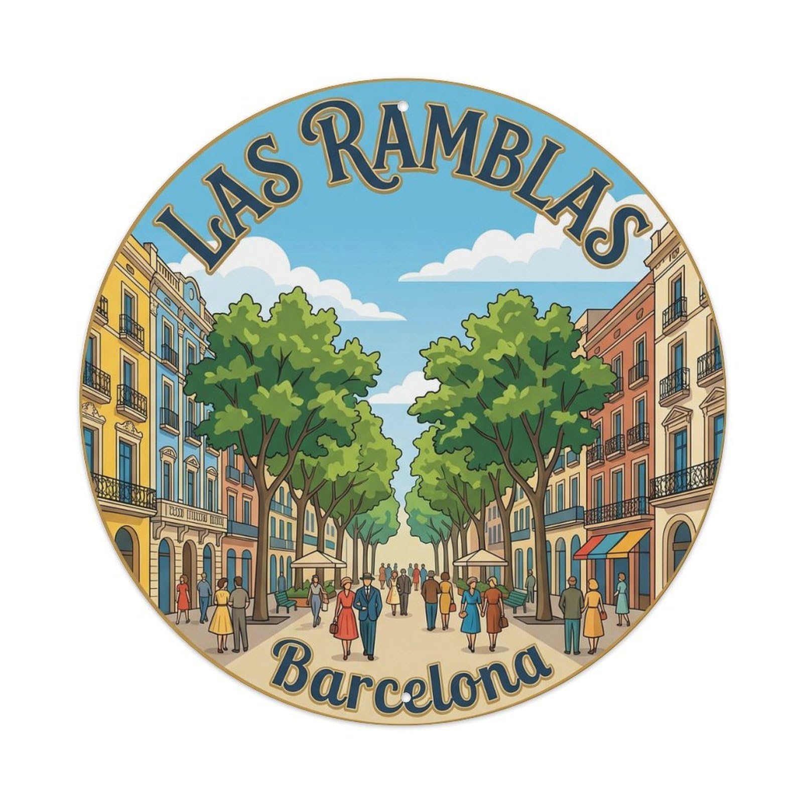 Vintage Travel Barcelona Ramblas Street 1 Metal Tin Sign Plaque