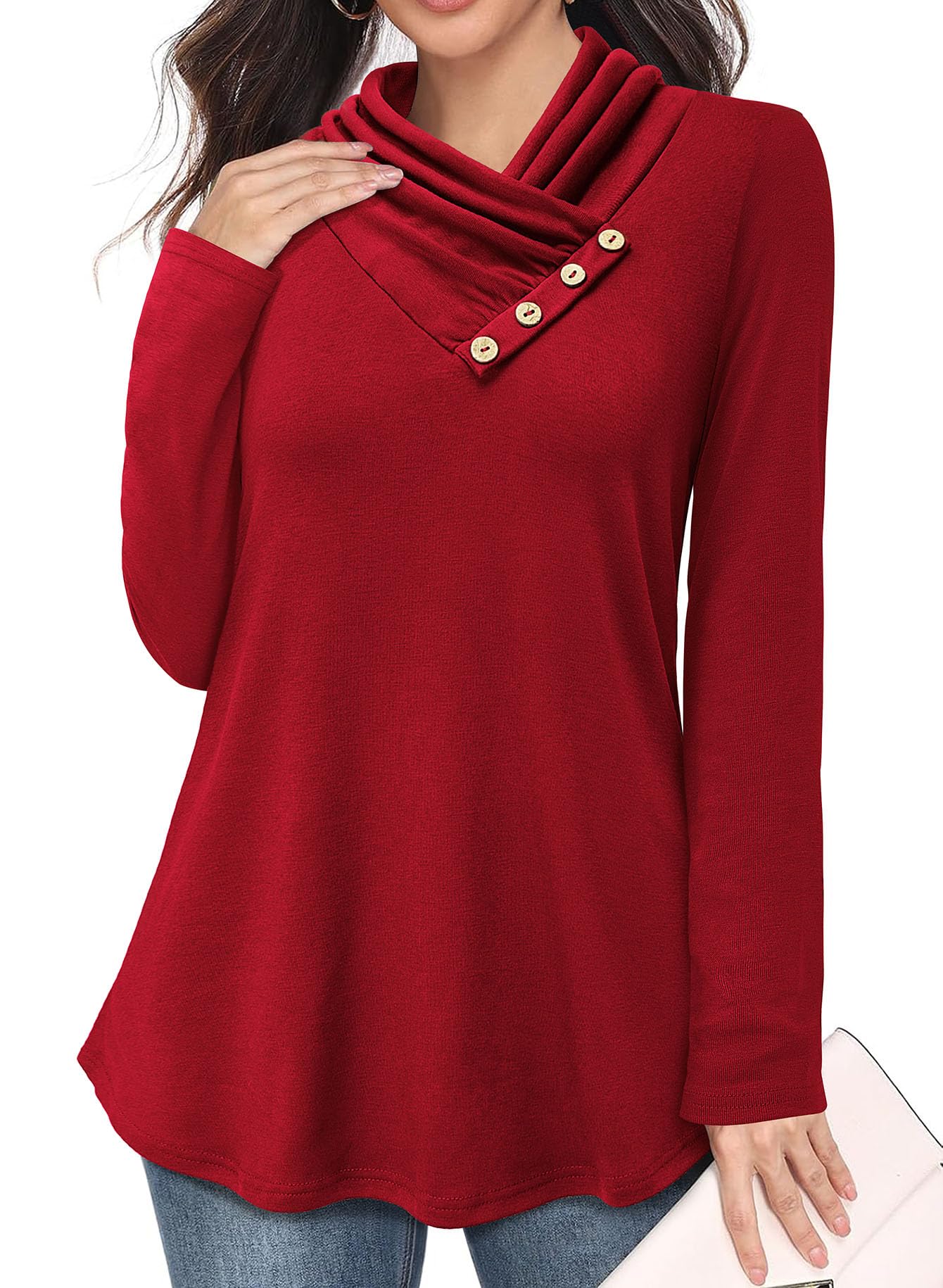 Bulotus Womens Turtleneck Sweaters Ribbed Knit Split Cowl Neck Tunic Sweaters
