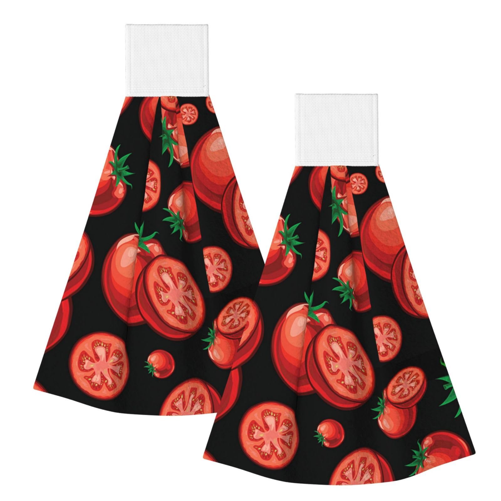 DOPKLNA Red Tomatoes, 2 Pcs Hanging Coral Fiber Hand Towels for Bathroom, Absorbent Kitchen Towels