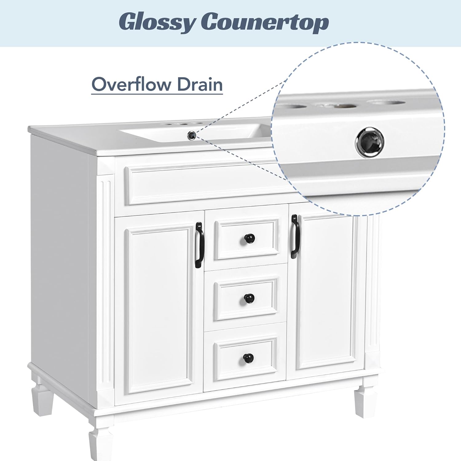 36'' Bathroom Vanity with Top Sink, Free Standing Single Basin Vanity Set, Modern Bathroom Storage Cabinet with 2 Soft Closing Doors and 2 Drawers, Solid Wood Frame, White