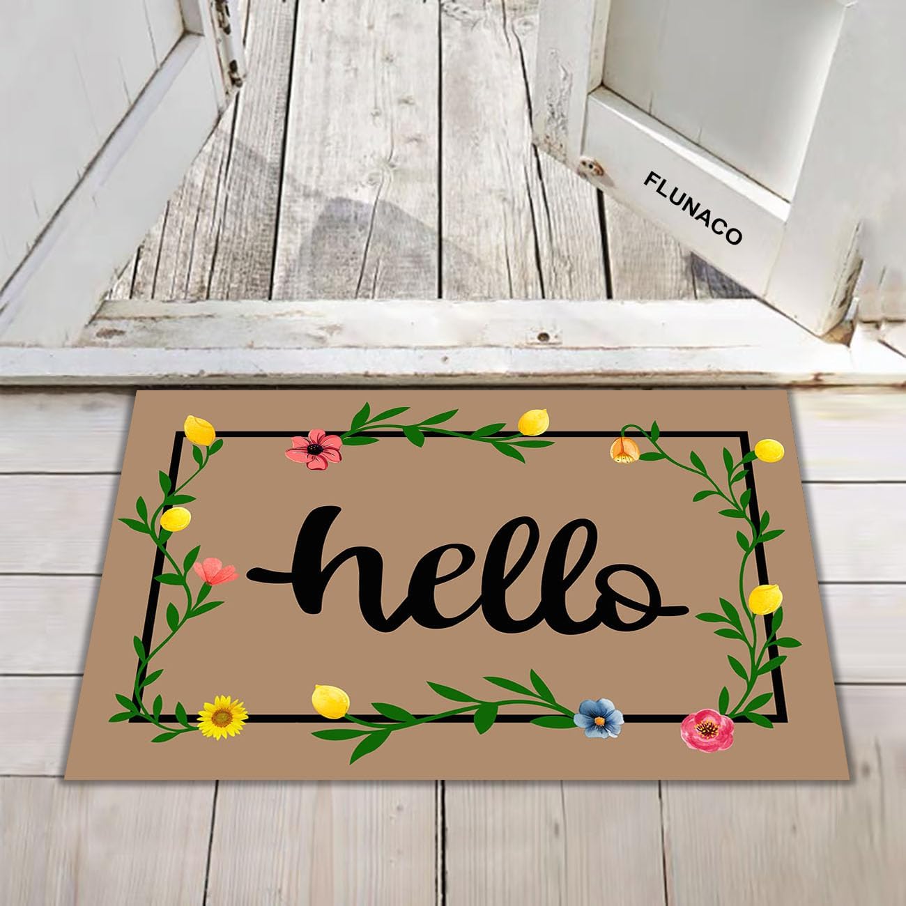 Lemon Doormat, Hello Door Mat for Front Door Entry, Floral Welcome Doormat, Flower Front Door Welcome Mat 23.6" x 15.7"