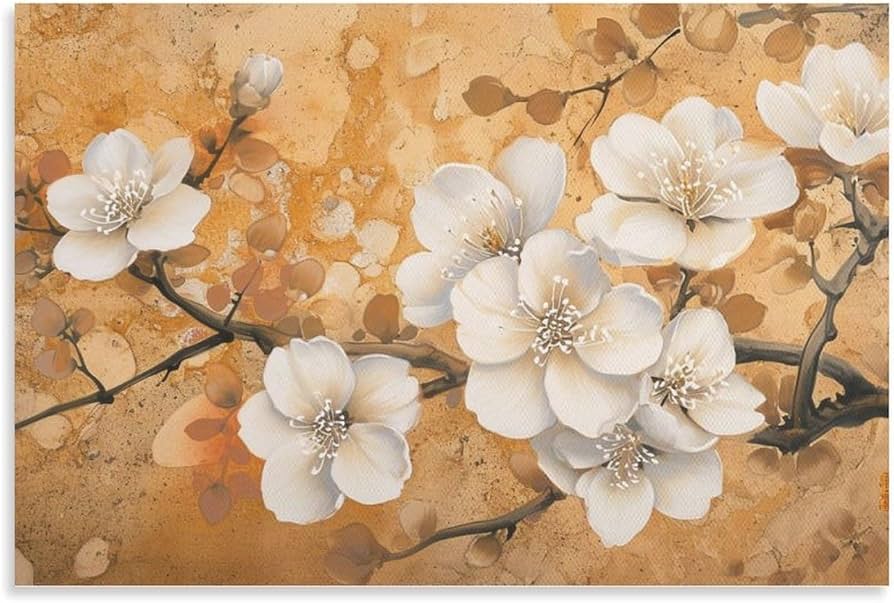 Amazon.co.jp: 絵画 中国風の白い花の絵インテリア 絵画 魅力的な花