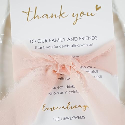 Miniatura 3 de HUIHUANG Tarjetas de agradecimiento de boda con cinta de gasa rosa, para recuerdos de boda, recepciones, fiestas, eventos y celebraciones, paquete