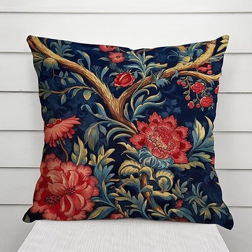Miniatura 3 de Funda de almohada estilo chino floral botánico azul marino, burdeos, dorado, funda de almohada asiática de 20 x 20 pulgadas, funda de almohada