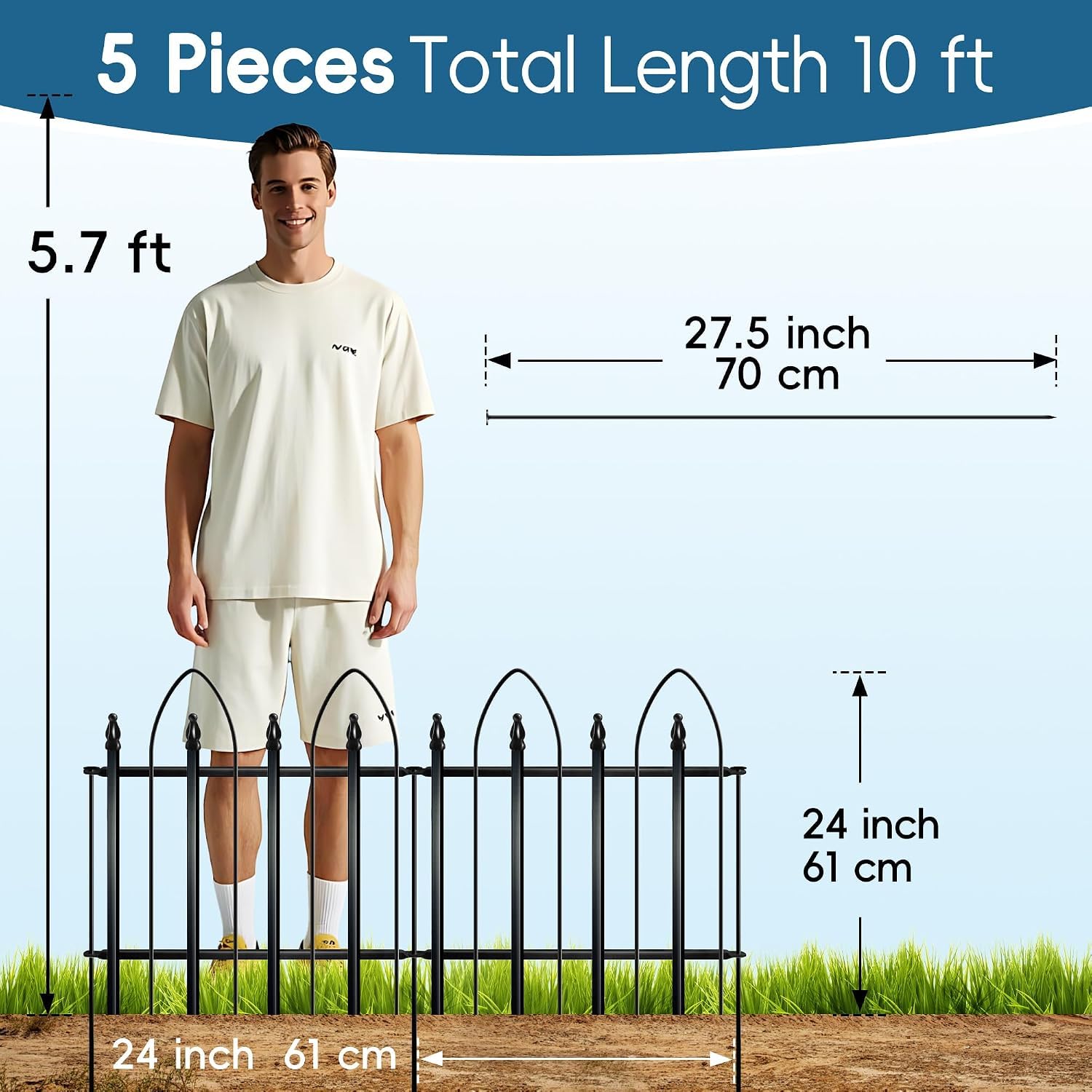 Thealyn Clôture de Jardin décorative en métal -61 H * 61 L cm * 5 Panels- Clôture Pliante pour Chien, Animal de Compagnie, Parterre de Fleurs, Cour, barrière pour Animaux