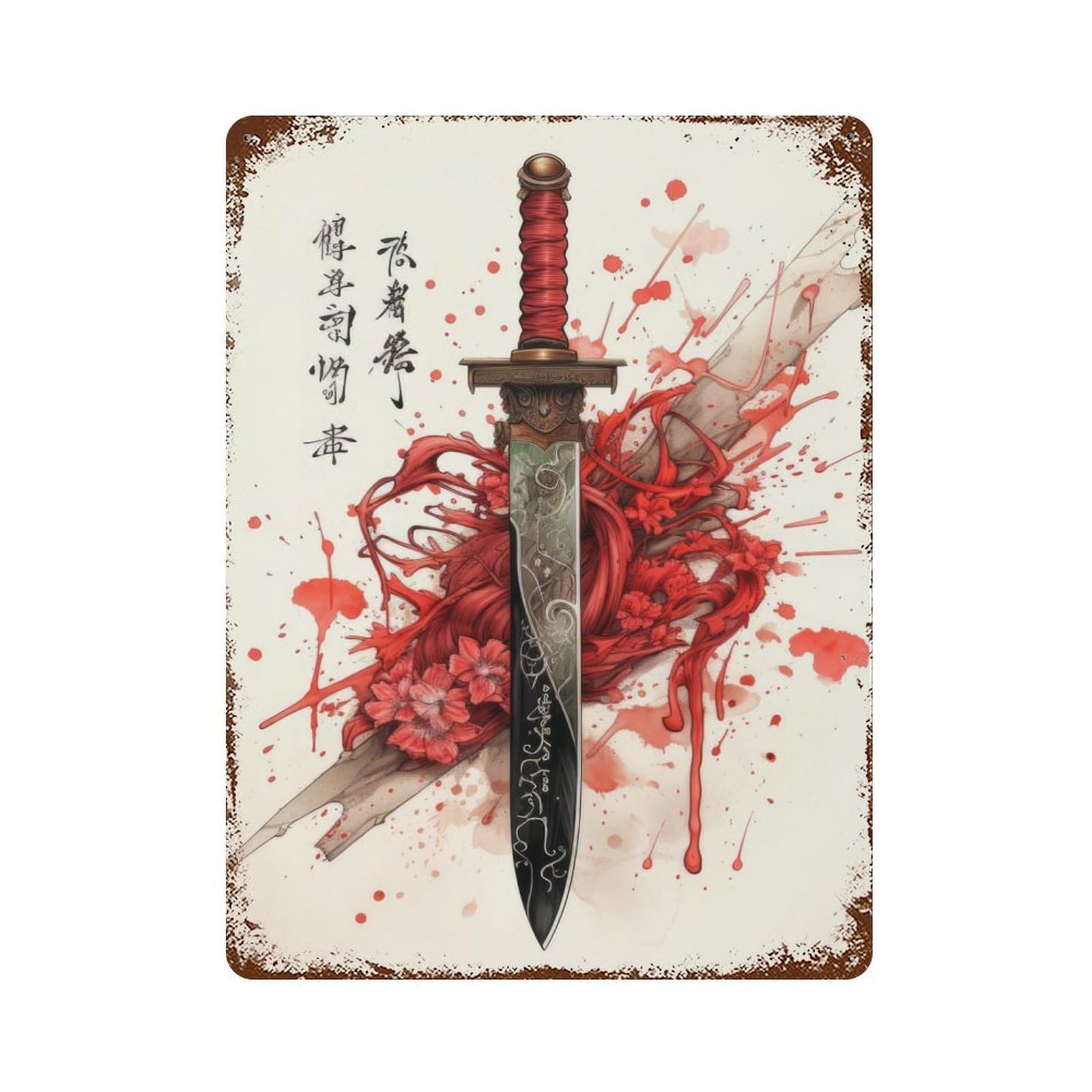 Ancient Japanese Katana 15.7"x11.8" Decorative Tin Sign, Classic Wall Plaque for Cafe, Home Bar And Lounge Decor