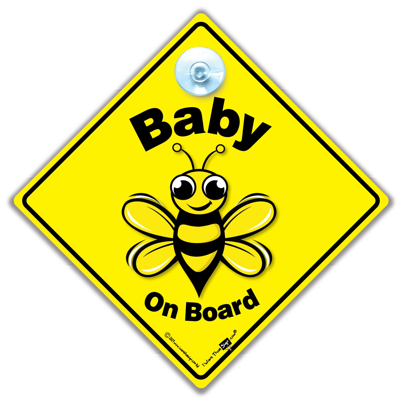 Baby On Board Sign, Baby Bee On Board Sign, High Visibility Advisory Suction Cup Car Window Sign Designed to Let Other Road Users Baby is in The Car, 14 cm x 14cm x 2cm