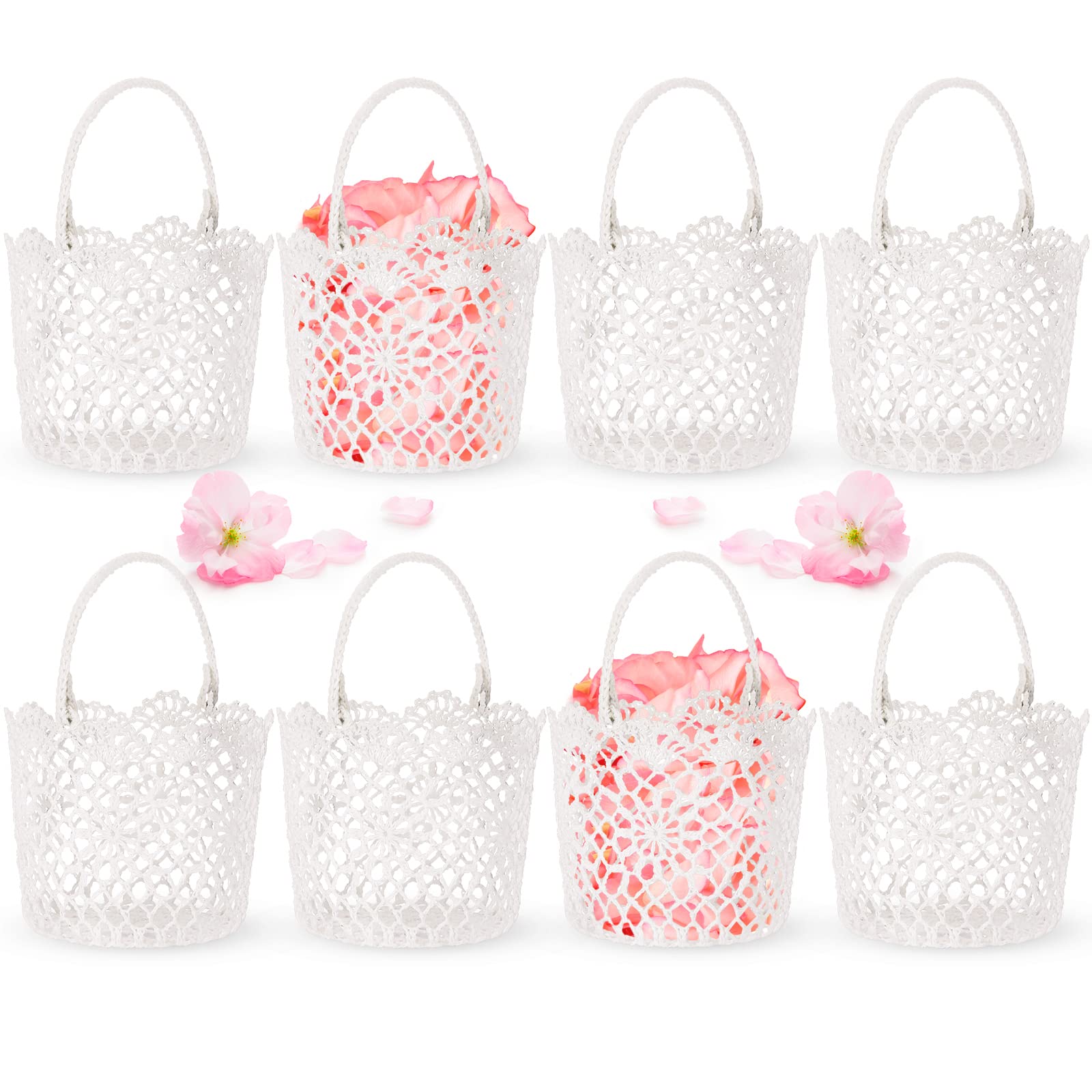8 Stück Blumenmädchen-Korb für Hochzeit, weißer Griff, rustikaler Korb, 5,90 x 4,72 x 4,33 Zoll