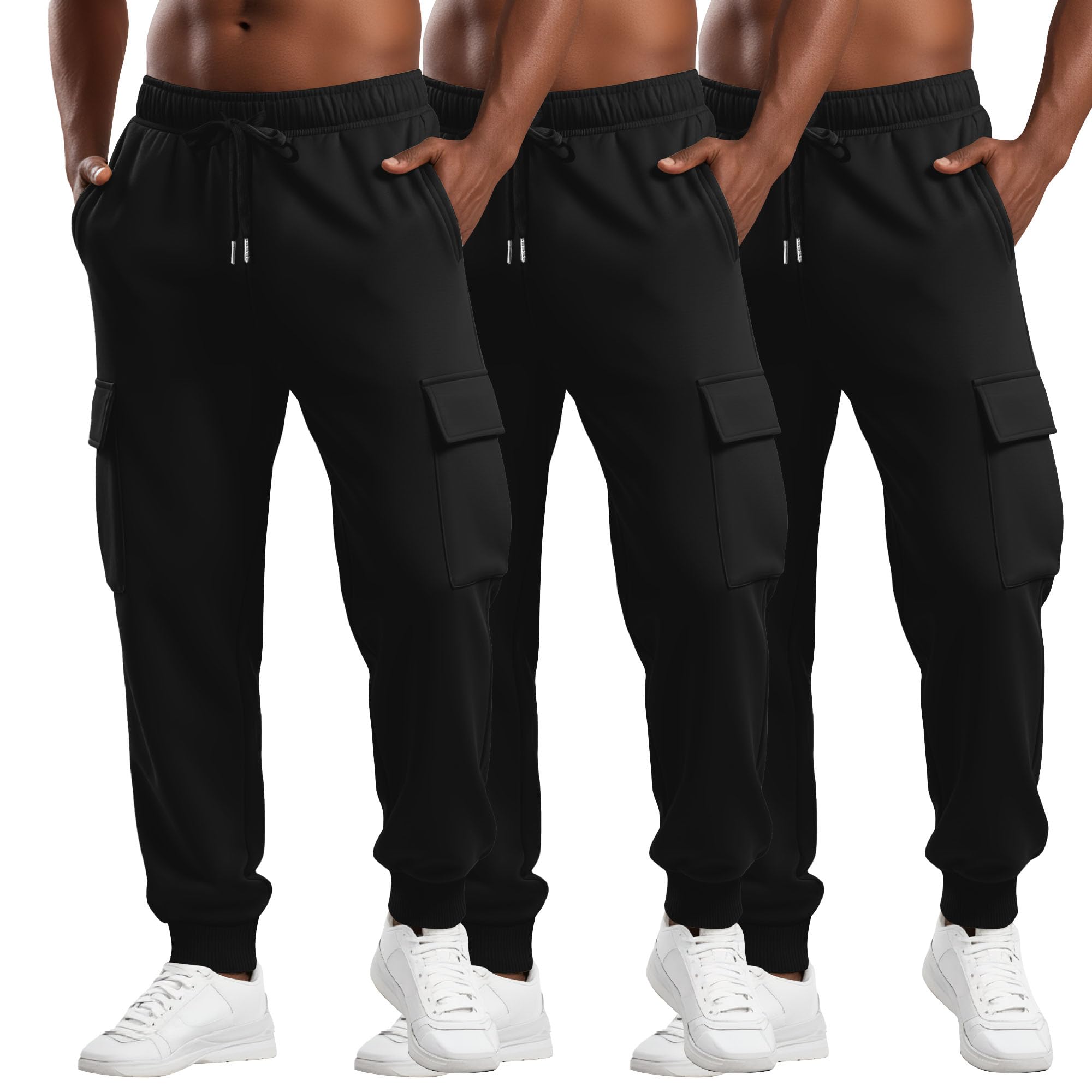 3 Pack Mens Drawstring Cargo Joggers with 4 Pockets
