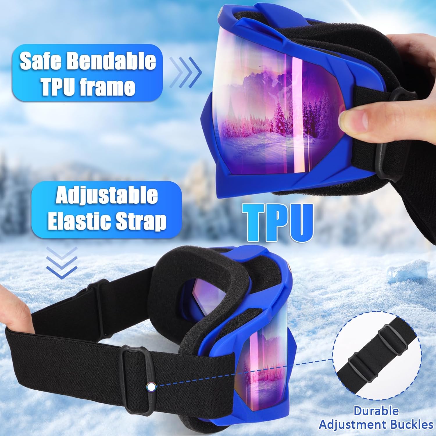 Ski Goggles, OTG Snowboard Goggles for Men Women & Youth, Winter Sport Anti Fog Snow Goggles - UV400 Protection - Image 4