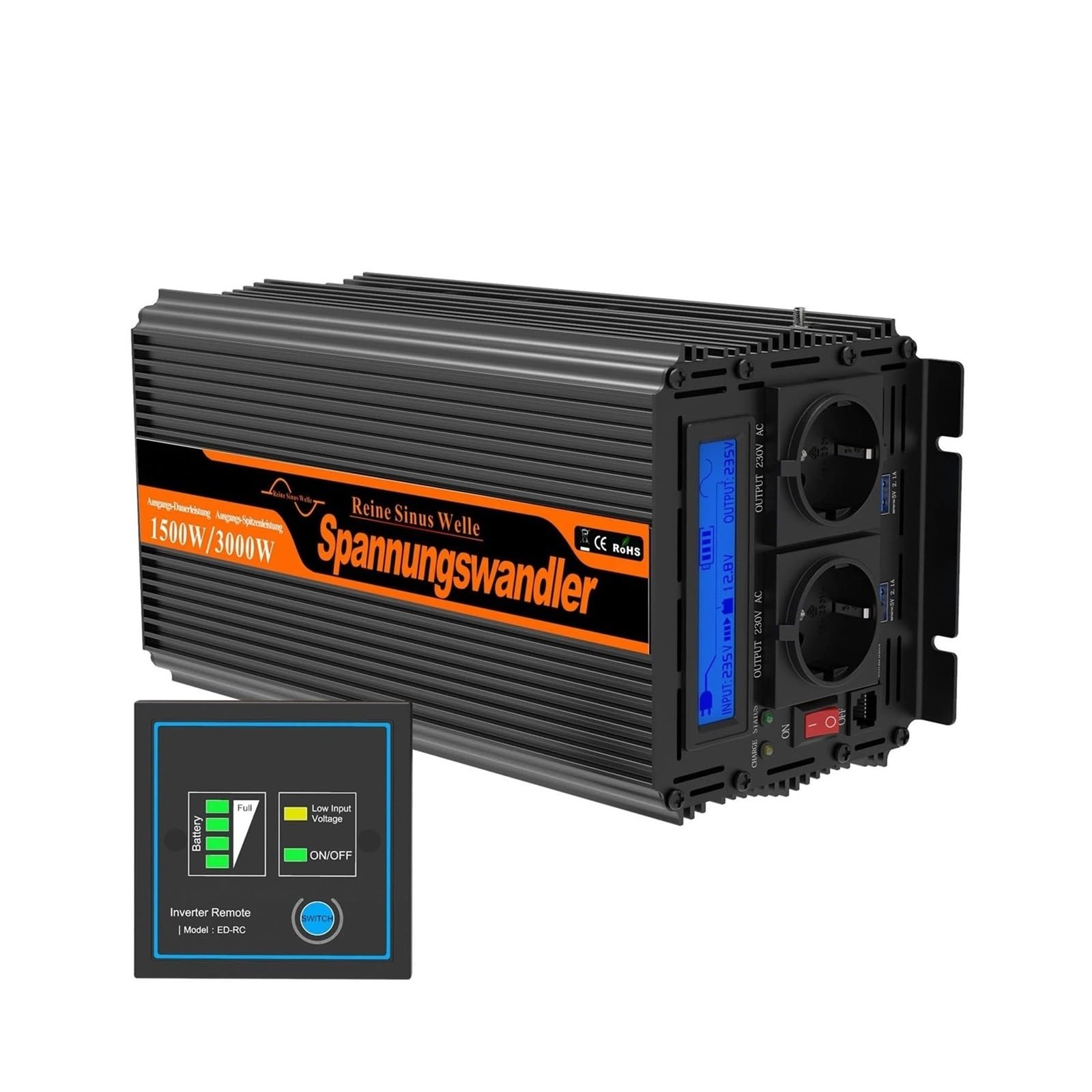 Inversor Inversor UPS con Cargador 1500 W 2500 W CC 12 V A CA 220 V 230 V Transformador De Onda Sinusoidal Pura para Uso Fuera De La Red Doméstica.(2500W)
