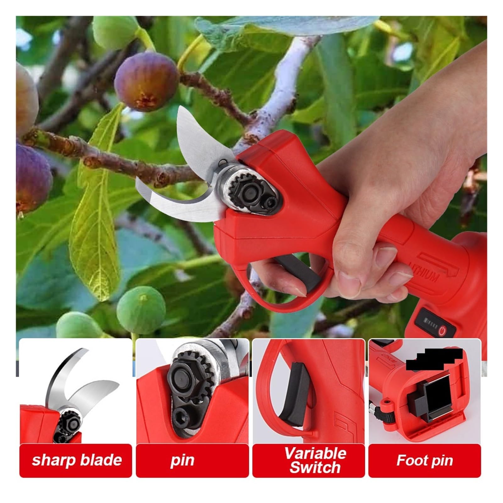 Tijeras de podar eléctricas, Tijeras de podar eléctricas sin escobillas 35mm, podadora con batería 4 engranajes, tijeras, herramientas jardinería