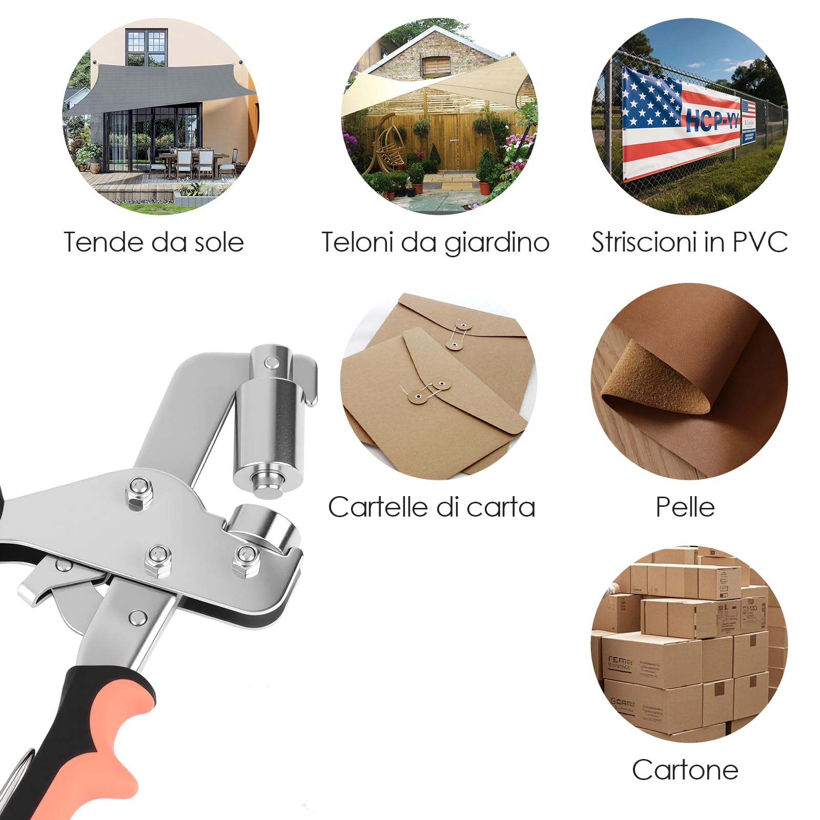 Occhiellatrice, Pinza Per Occhielli Metallici Professionale 10 mm Con Leva E Magnete, Occhiellatrice Per Teloni Con 500 Occhielli E Utensile Da Battuta, Per Cartone, PVC, Fai Da Te
