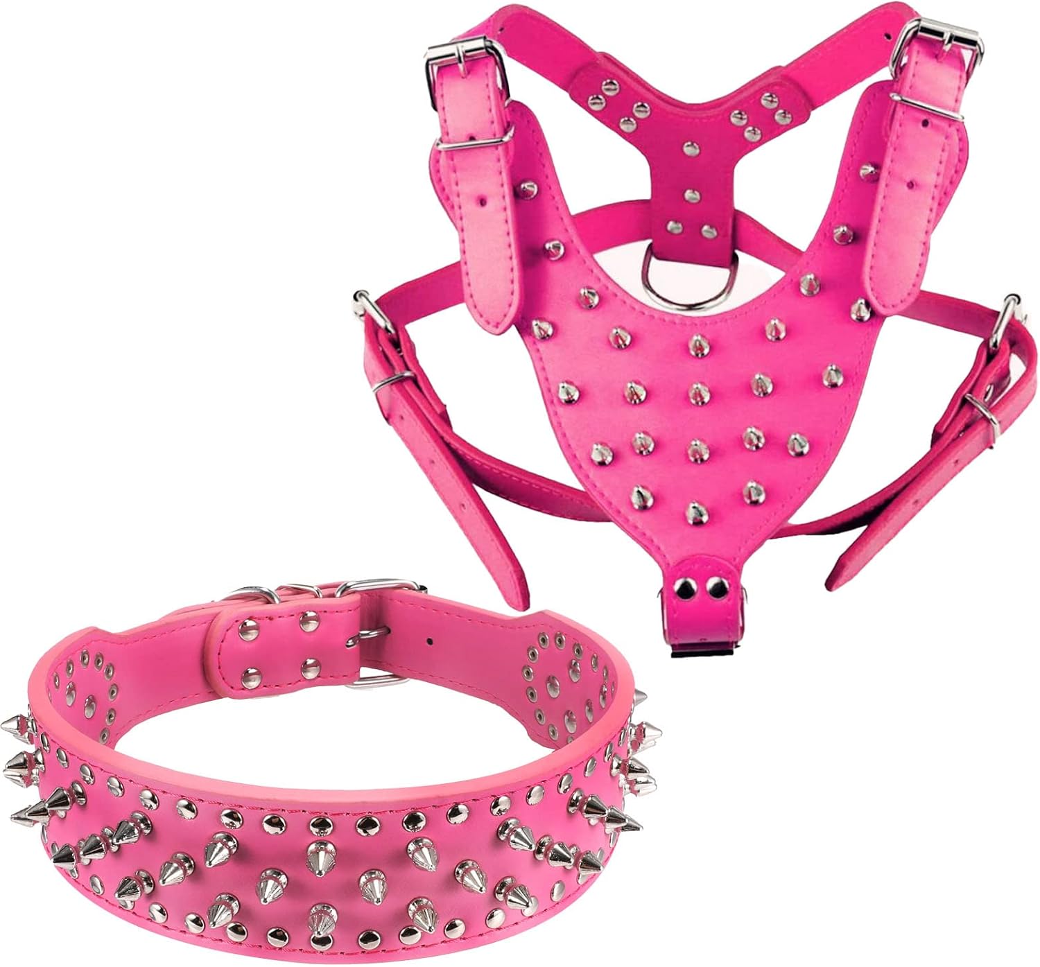 BTDCF PU Leather Spiked Studded Dog Harness Vest and Collar Set for Large Dogs Pit Bull,Mastiff, Boxer, Bull Terrier