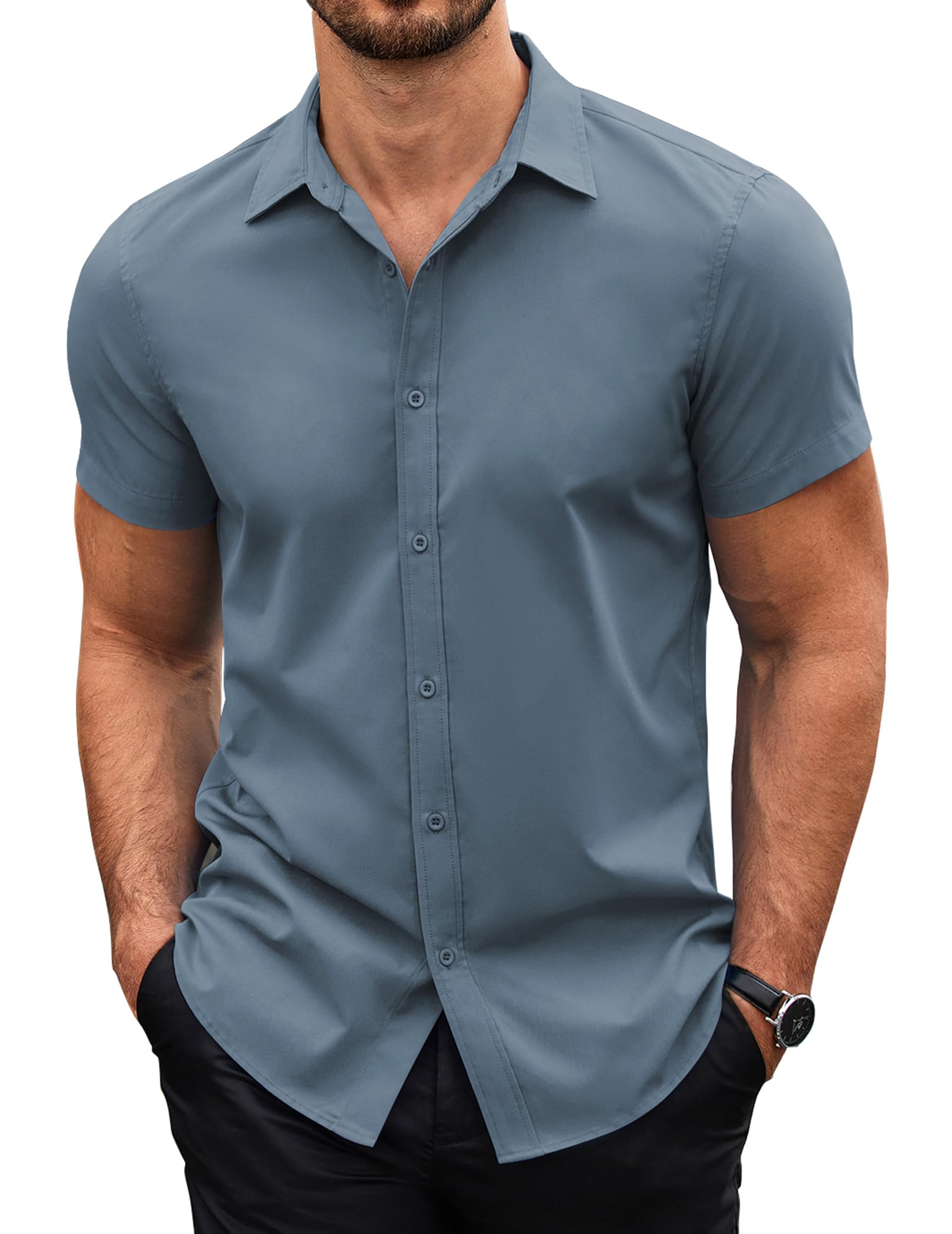 COOFANDY Herren Hemd Kurzarm Freizeithemd Bügelleichte Businesshemd Sommerhemd Regular Fit Kurzarmhemd Basic Shirt XS-4XL