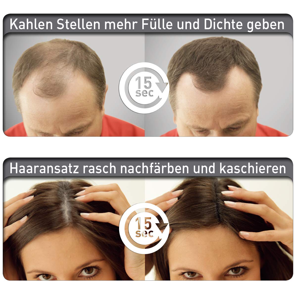 COVER HAIR - Zestaw startowy składający się z 30 g siwych włosów w kolorze czarnym i sprayu utrwalającego, 100 ml – do szybkiego zagęszczania włosów i kaszerowania włosów – ekskluzywny zestaw do pełniejszych włosów