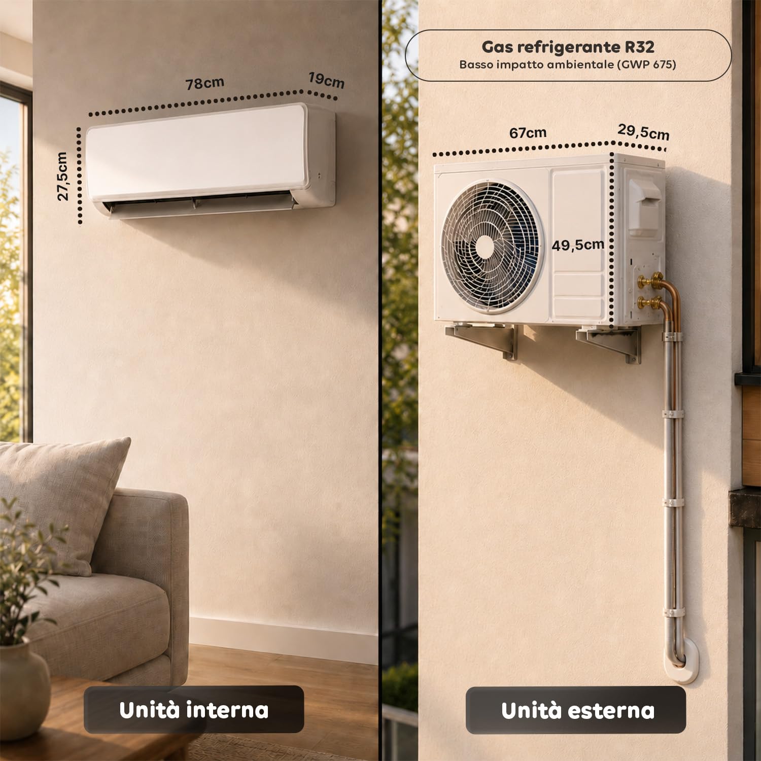 Wintem – Condizionatore 12000 BTU Inverter R32, Wi-Fi, A++/A+, Compressore GREE | Climatizzatore 12000 BTU Fisso, Pompa di Calore, 65 dB(A), Turbo, Sleep, Display LED