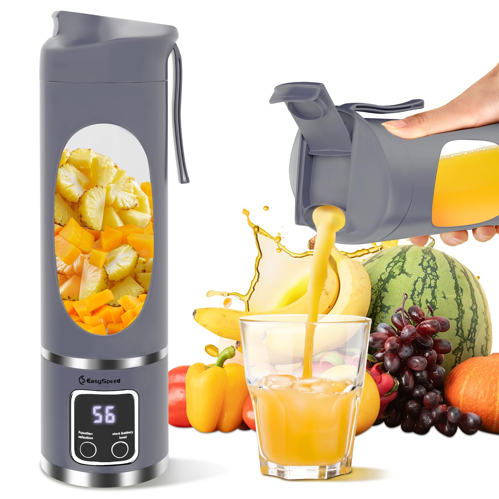 EasySpeed Portable Glass Blender 500 ml (Blue Purple) | 12 Blades, 1200mAh Battery, Portable, Ideal for Smoothies, Gym, Office, Camping and Travel