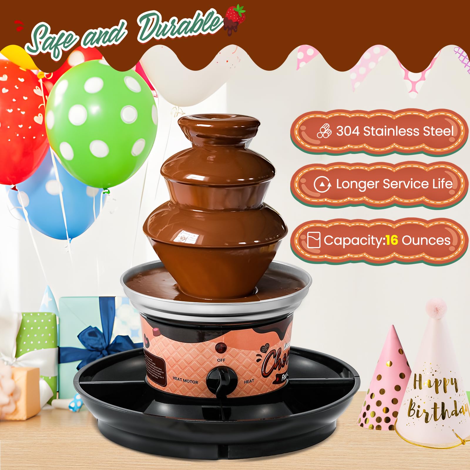 Huanyu Fuente de Chocolate de 3 niveles 10 pinchos de bambú Bandeja extraíble 450g Mini Chocolate Fondue Fuente para Fiesta Cumpleaños Boda Chocolate Nacho Queso Salsa Barbacoa Licores (negro)