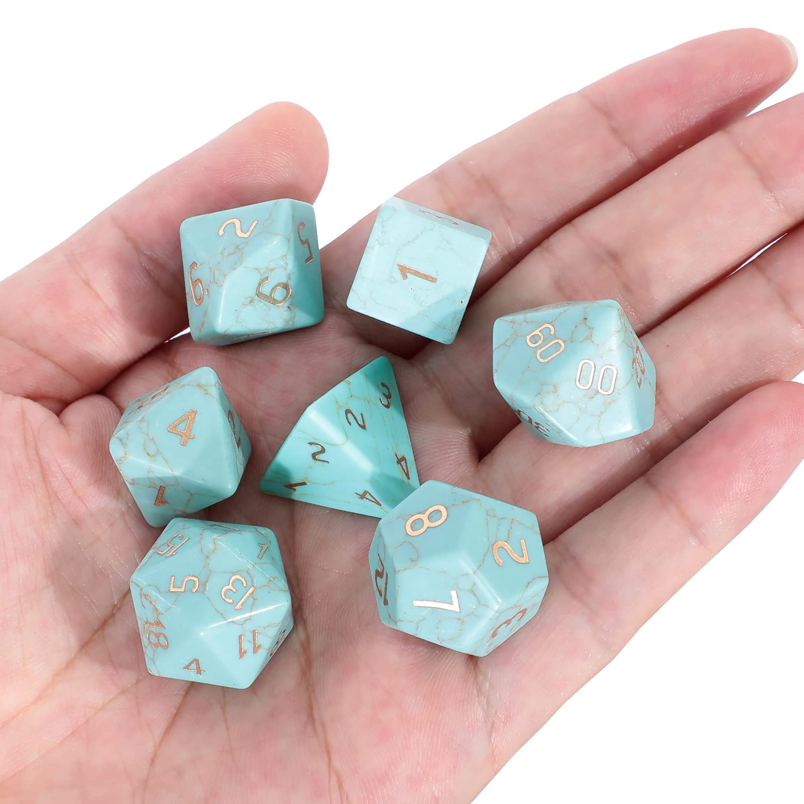 Set di 7 dadi poliedrici in cristallo per giochi di ruolo, giochi di ruolo, giochi di ruolo Dungeons and Dragons, turchese Howlite verde sintesi