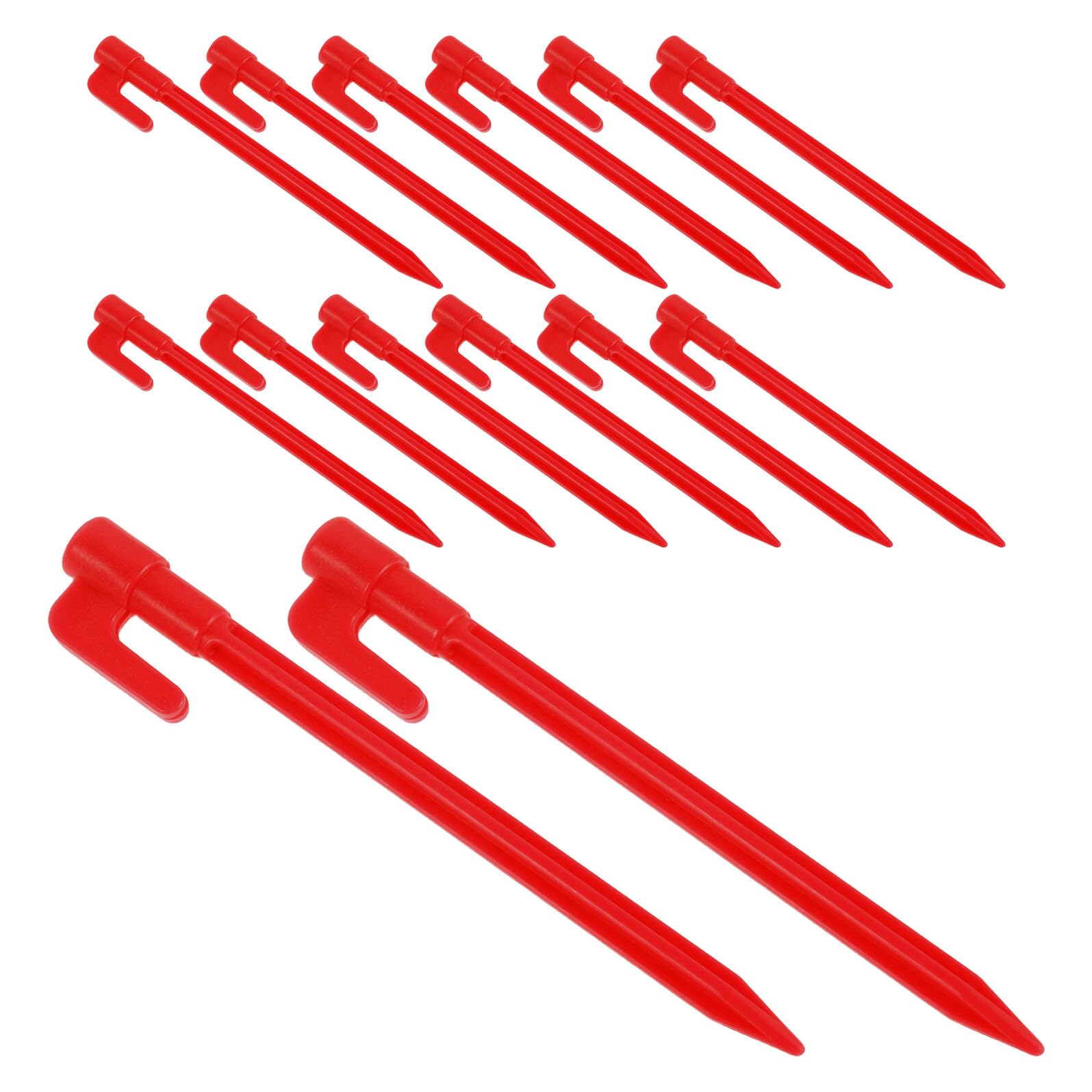 WOONEKY 100 Piezas 100 Piquetas de Plástico Rojas para Carpas, Estacas Resistentes para Tiendas de Campaña de Senderismo, Clavijas para Lona y Arena, 100 Piezas para Camping y Actividades