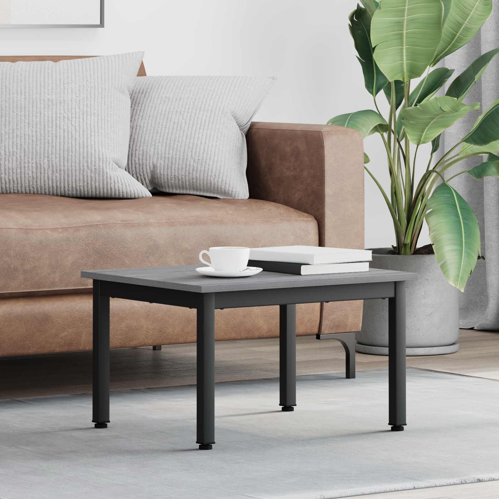 Couchtisch Graues Sonoma aus Holzwerkstoff 60 x 50 x 36 cm mit Metallfüßen moderner Wohnzimmertisch rechteckig für Sofa Lounge Beistelltisch mit großer Ablagefläche