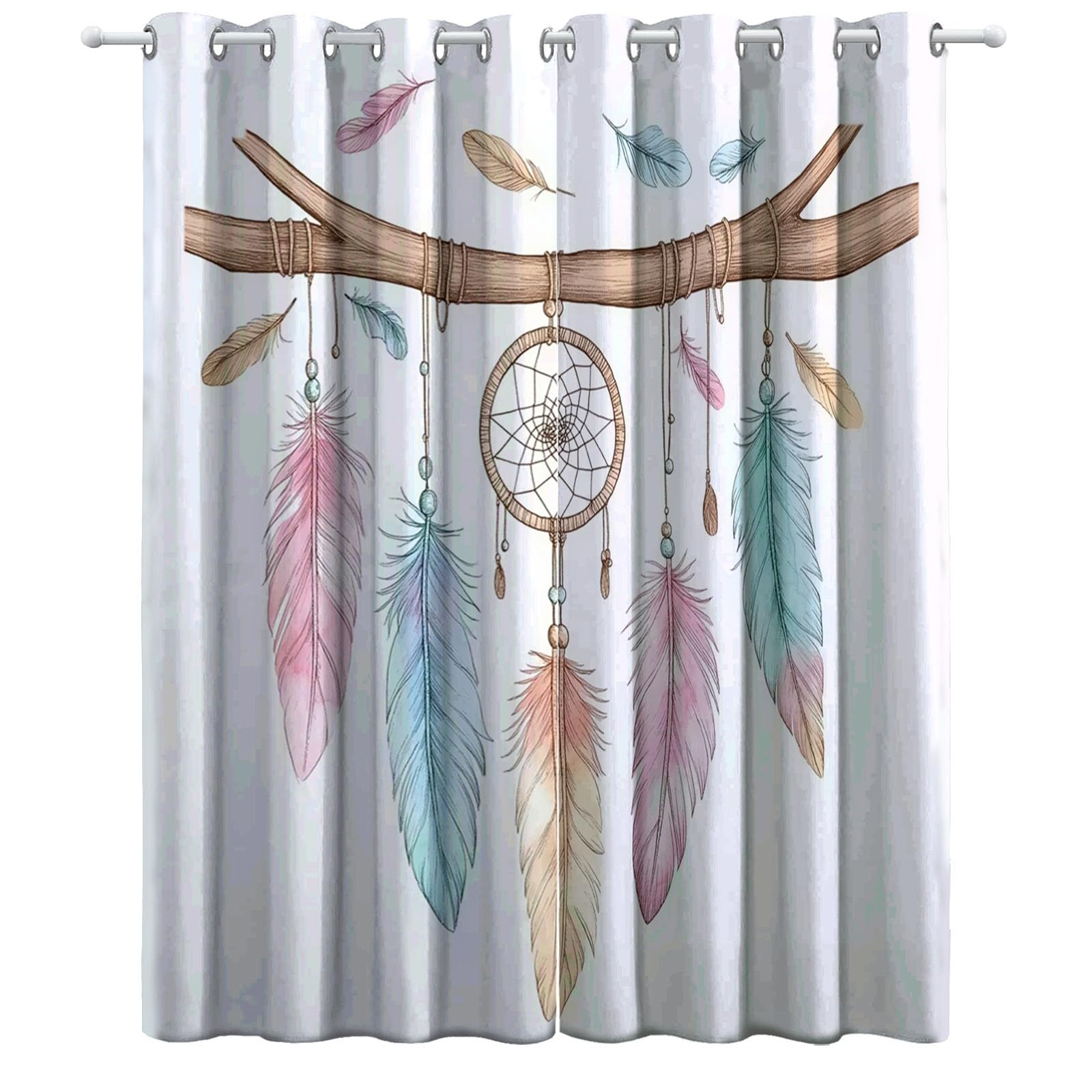 Generisch Verdunklungsvorhänge Traumfänger H215 x B110 cm Vorhang Blickdicht Wohnzimmer Modern Gardinen Sonnenschutz Verdunkelungsvorhang für Kinderzimmer 2er Set
