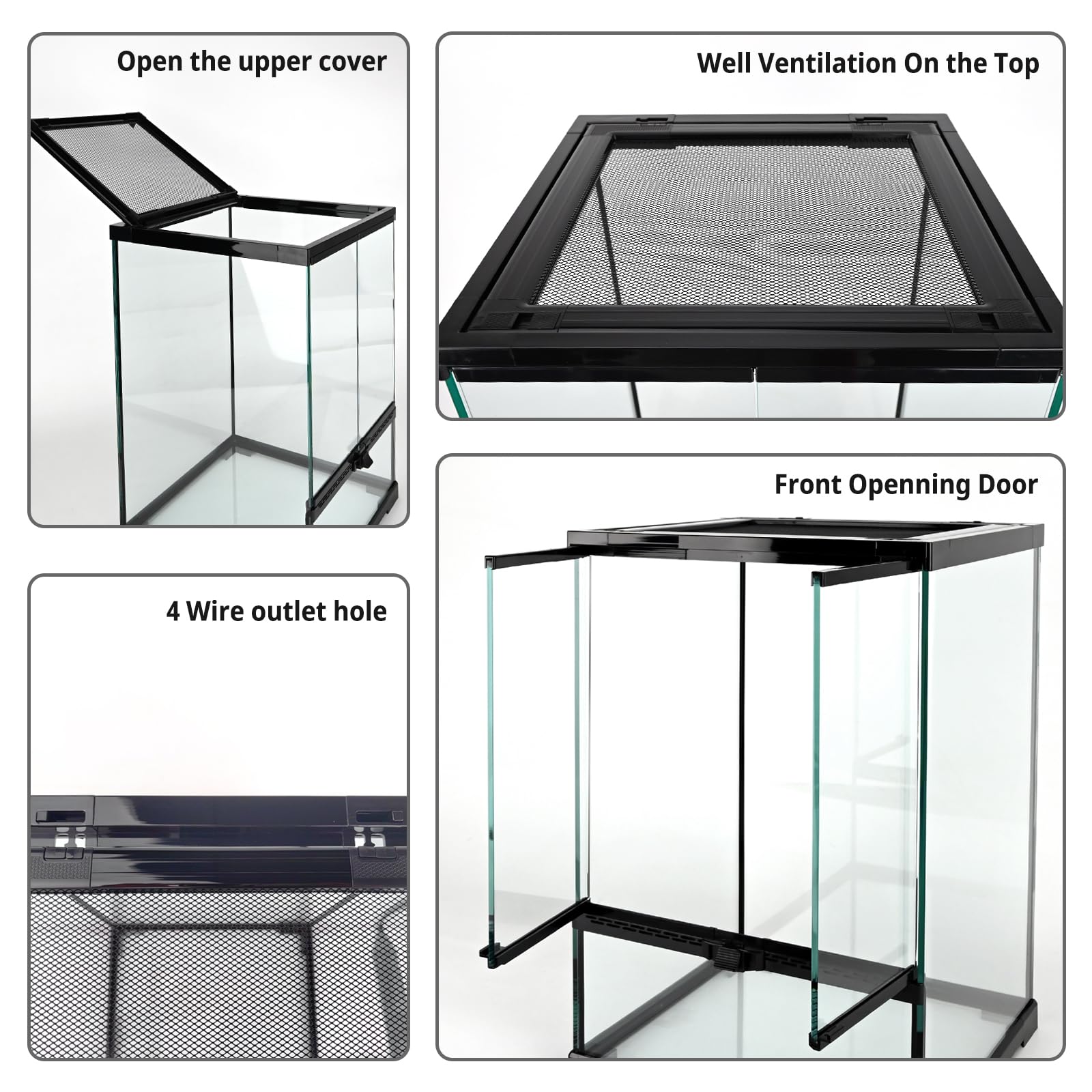 Terrario verticale in vetro per rettili da 30,5 x 30,5 x 45,7 cm, con porta frontale apribile e ventilazione superiore per gechi, serpenti, rane, camaleonte