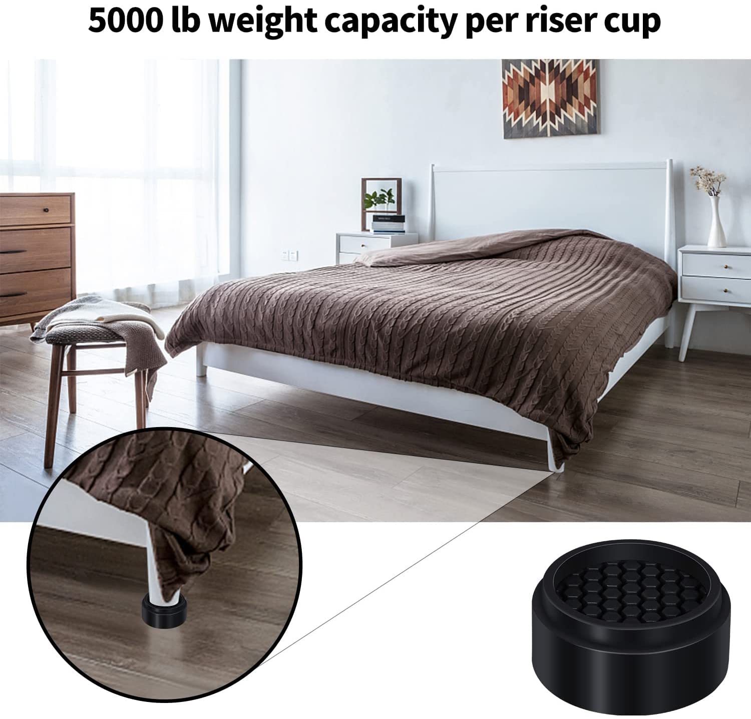 Ezprotekt Paquete de 12 elevadores ajustables redondos para muebles de cama, apilables de 1 pulgada crean una altura adicional de 1, 2 o 3 pulgadas de altura para sofá, cama, mesa, silla, goma