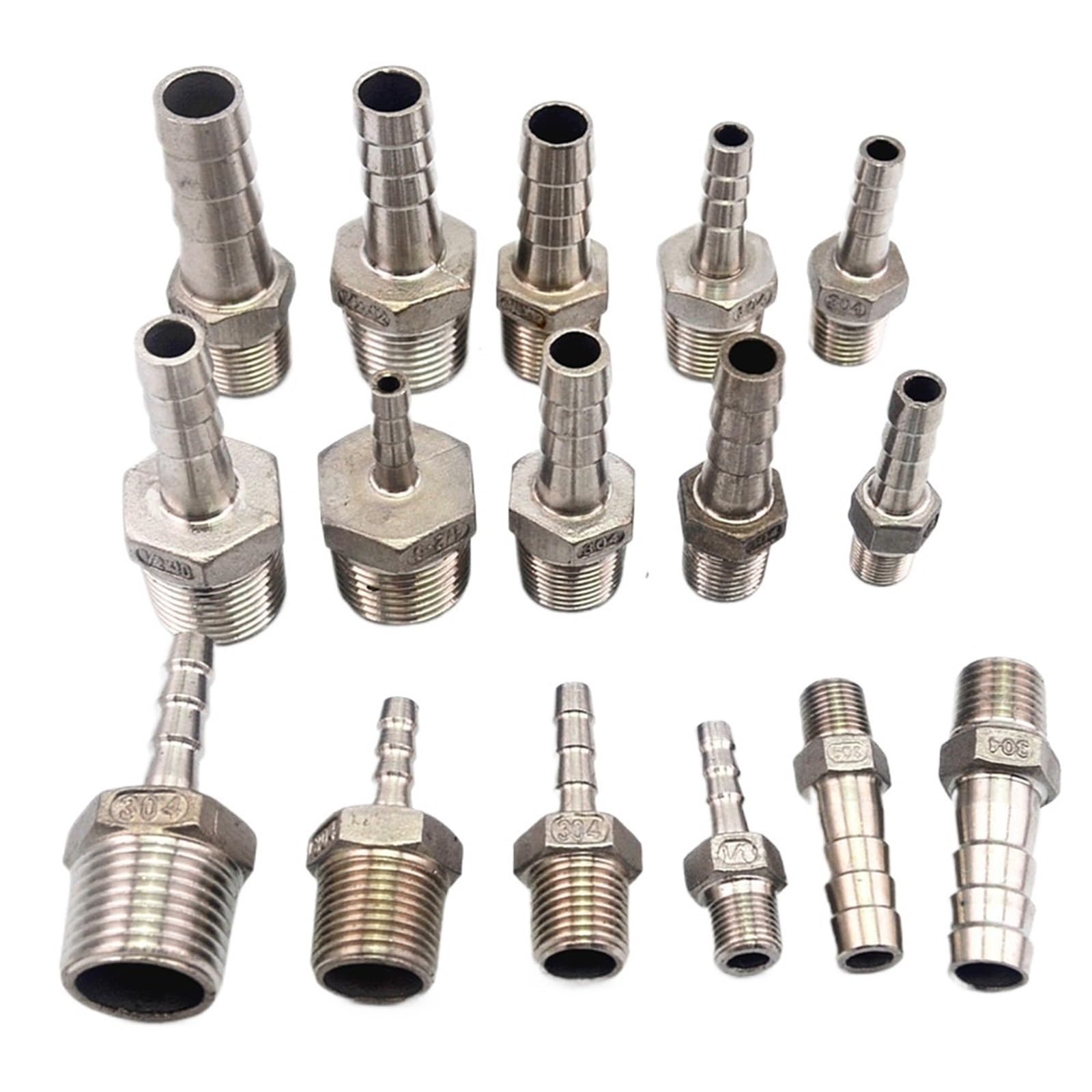 1pc 1/8" 1/4" 3/8" BSPT Male Thread Pipe Fitting to 6 8 10 12mm ID Barb Hose Tail Reducer Fitting Stainless Steel 304(8mm Tube,1/4")