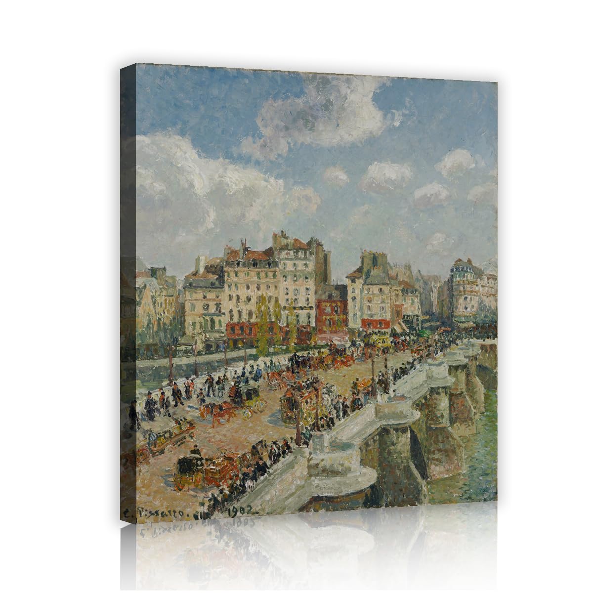 TOANGWALL Historic Paris Bridge Canvas Wall Art House Camille Pissarro Le Pont Neuf Famous Impressionist Painting Framed Poster for Lobby Decor 70x85cm