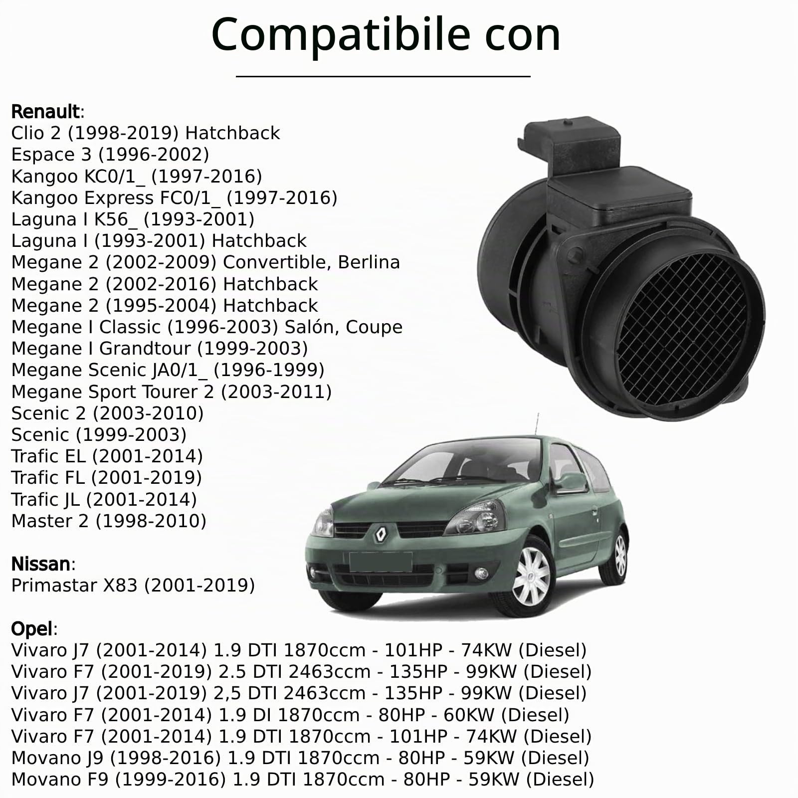 Twowinds Debimetro 5WK9620 Compatibile con Renault Mégane 2, Espace 3