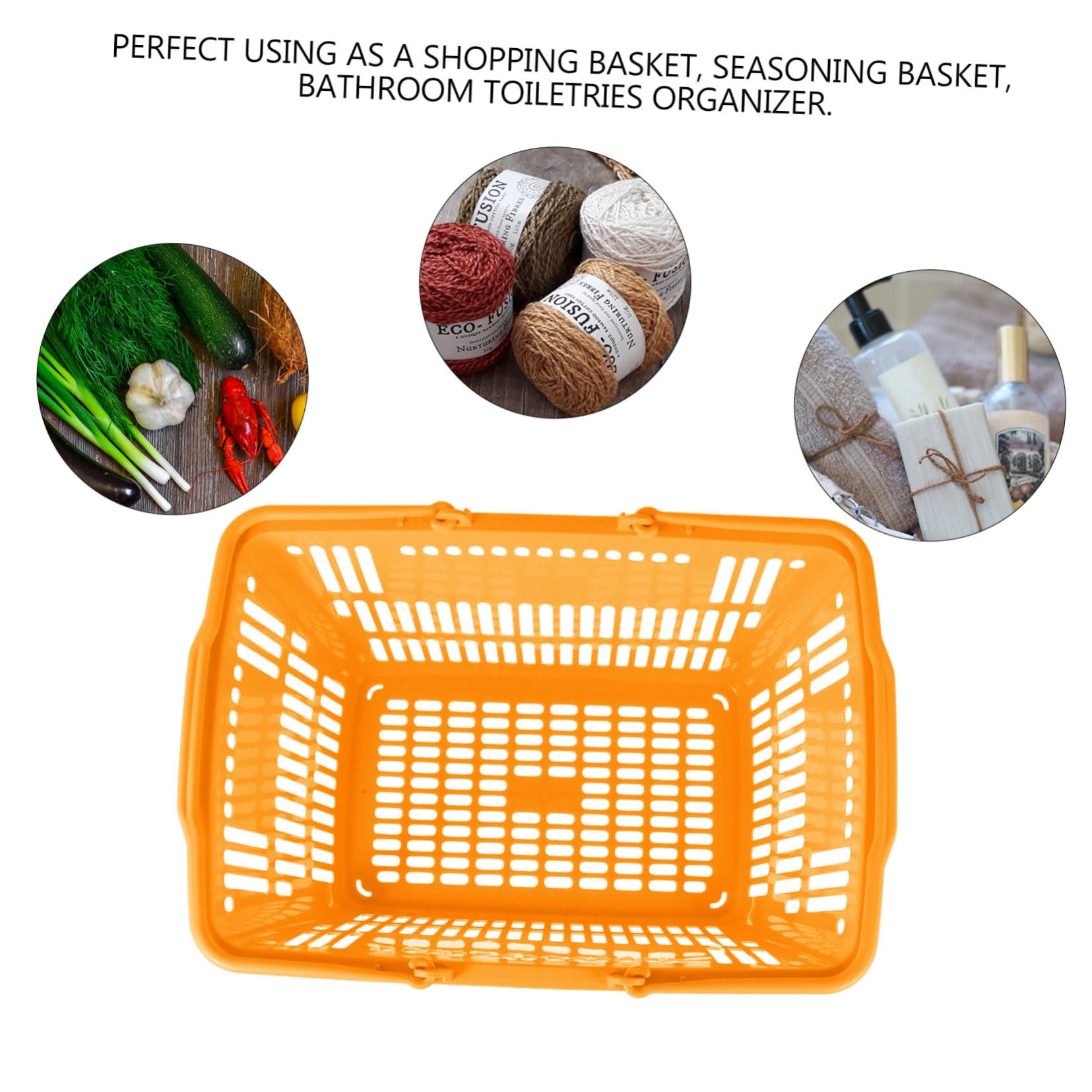 Cesta de Compra de Plástico Naranja con Asas Portátil | Supermercado y Compra, Resistente al Desgaste, Formato Ligero de Uso Diario