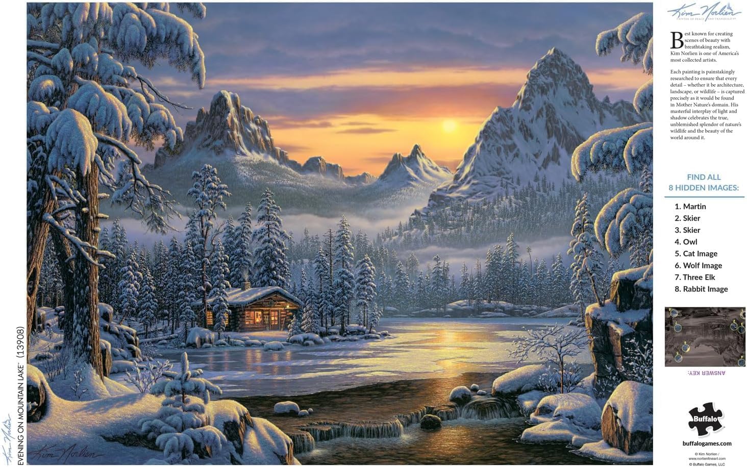 Buffalo Games – Kim Norlien - Evening On Mountain Lake - 1000 Piece Christmas Jigsaw Puzzle - Festive, Holiday Puzzles for Adults – Precision-Cut Pieces, Winter Artwork, Relaxing Fun