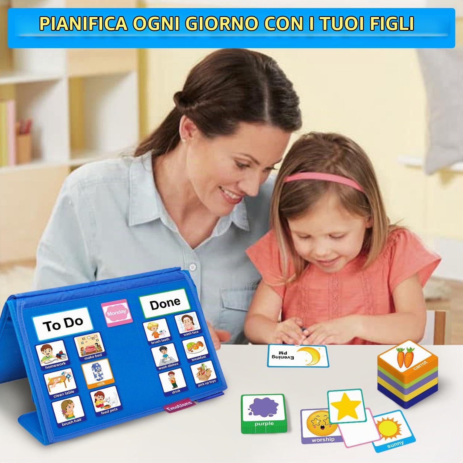 Agenda Visiva Bambini Autismo Libro, Calendario Bambini con Tabella Delle Ricompense, Routine Piano Bambini Giornaliera con 196 Carte, Adatto Famiglie Autismo(Versione Inglese)