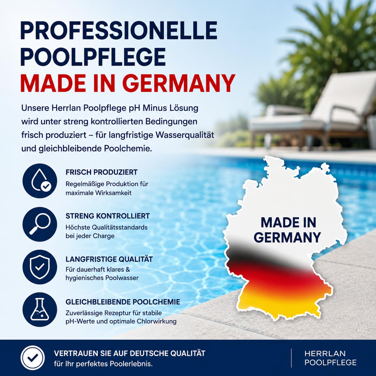 HERRLAN® pH Minus 10 litres / 11 kg – Réducteur de pH Liquide pour Piscine & Bassin – Régulation Professionnelle du pH pour systèmes au Chlore et à l’Eau salée – Fabriqué en Allemagne
