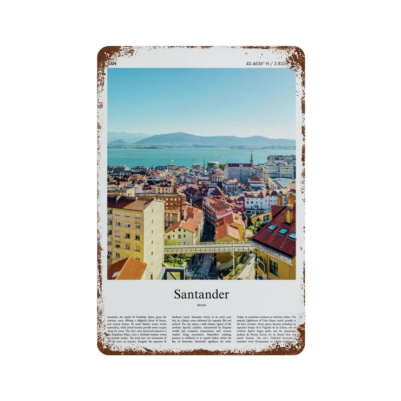 xiaoxiaoshen Santander Spain City Scenery Wall Decor Art Metal Tin Poster Modern Home Decor Art Home Bar Shop Decorations Vintage Sign 30x20cm