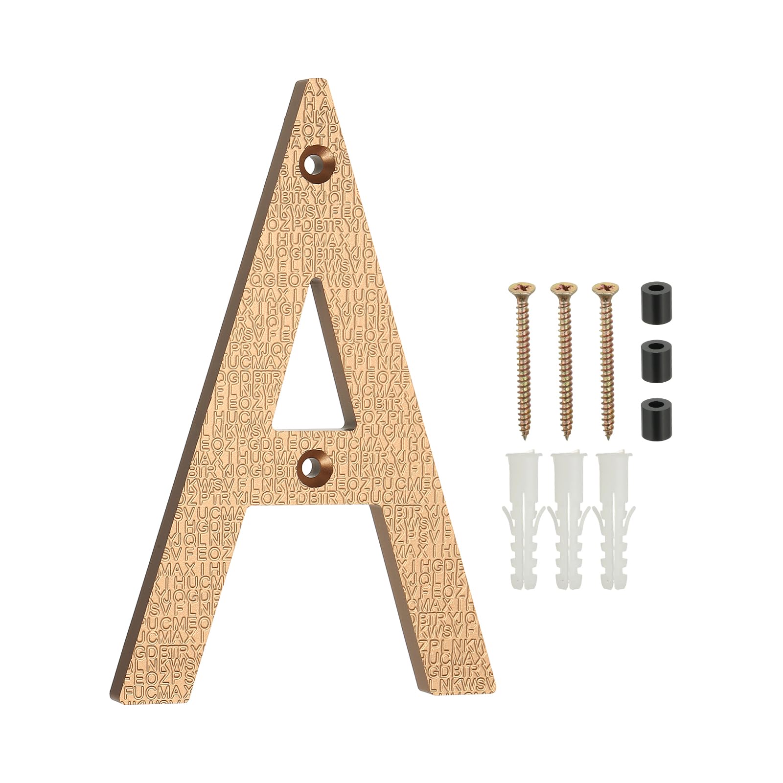 PATIKIL 6 Inch House Numbers for Outside, Letter A ABS Plastic Texture Floating House Number Modern Mailbox Address Door Numbers with Nail Kit for Outdoor Residential Street, Gold Tone