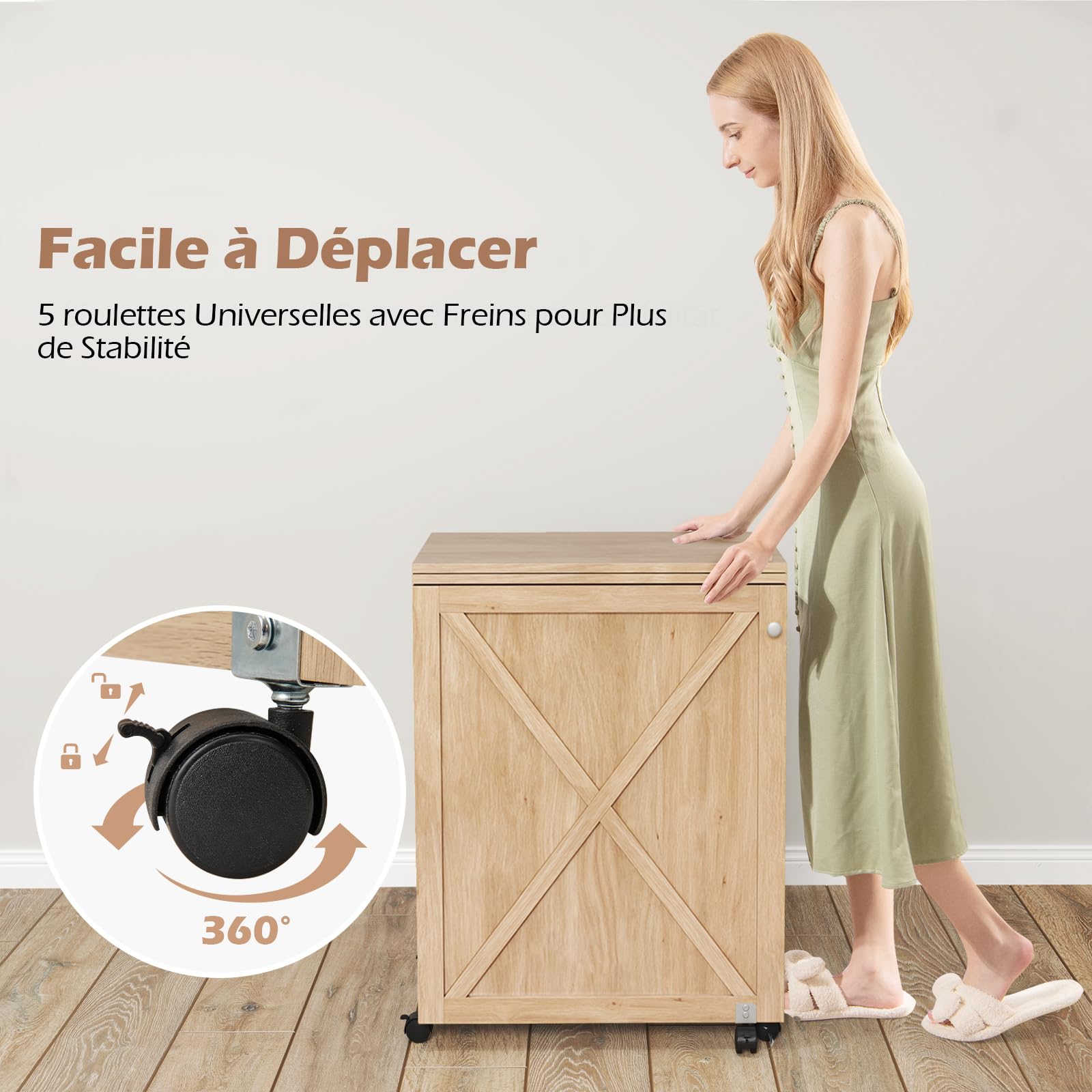 RELAX4LIFE Table de Couture Pliante avec 3 Compartiments, roulettes Verrouillables, Etagère de Rangement, Armoire pour Machine à Coudre Peu Encombrante pour Aiguilles Fils et Ciseaux (Naturel)