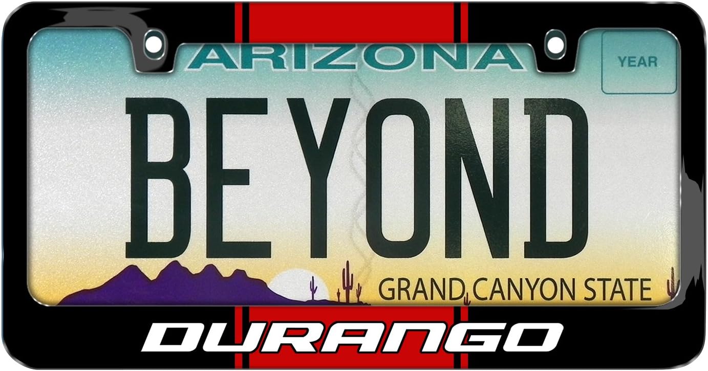 iPick Image Made for Dodge Durango Racing Stripe Black Metal License Plate Frame