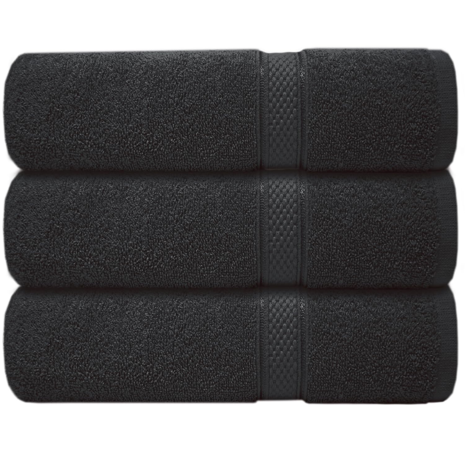 Casabella 3 Pc Bath Towel Set - 100% Cotton, Soft & Absorbent Large Bath Towels, 70x130 cm, Premium Quality Towel Set,Hotel Qualty Bathroom Towels Set, Travel Towel, Beach Towel, Bath Towels, Black