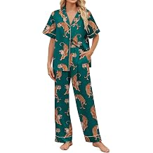 SHESHOW Satin Pajamas for Women Set Button Down Sleepwear Print Pjs Set 2 Piece Short Sleeve Long Loungewear Size XS-XXL