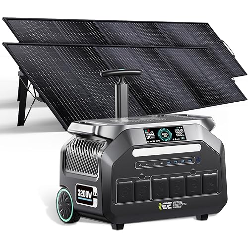 IEE 3200W Portable Power Station P3200 with 2x500W Solar Panels, 2048Wh LiFePO4 Solar Generator, 1800W AC & 1000W Solar Charging, 14 Output Ports(6400W Peak), EPS, for Home Backup, Camping, Emergency