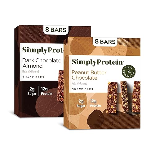 SimplyProtein - Barra de proteínas bajas en carbohidratos, paquete de 16, chocolate con mantequilla de maní y chocolate negro y almendra, barras de