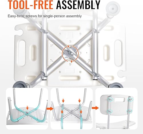 Miniatura 7 de VEVOR Silla de ducha, asiento de ducha con respaldo, taburete de ducha de altura ajustable, silla de ducha para bañera interior, banco de baño