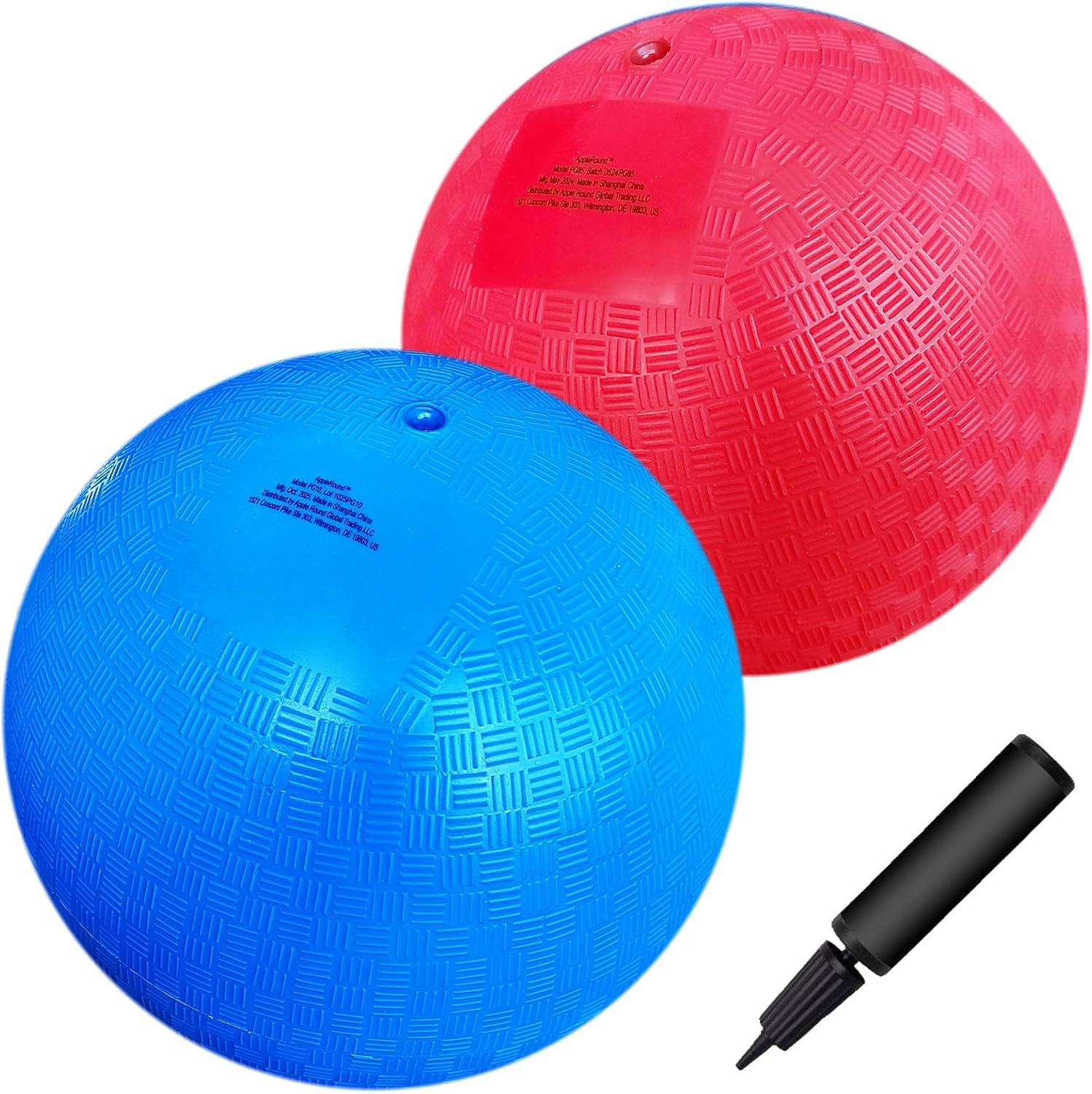 AppleRound 18 Inch Playground Balls with 1 Air Pump, 2-Pack Blue and Rainbow Jumbo Inflatable Balls, Big Bouncy Kickballs for Kids, Camps, Schools, Parks, Backyards, Indoor and Outdoor Games