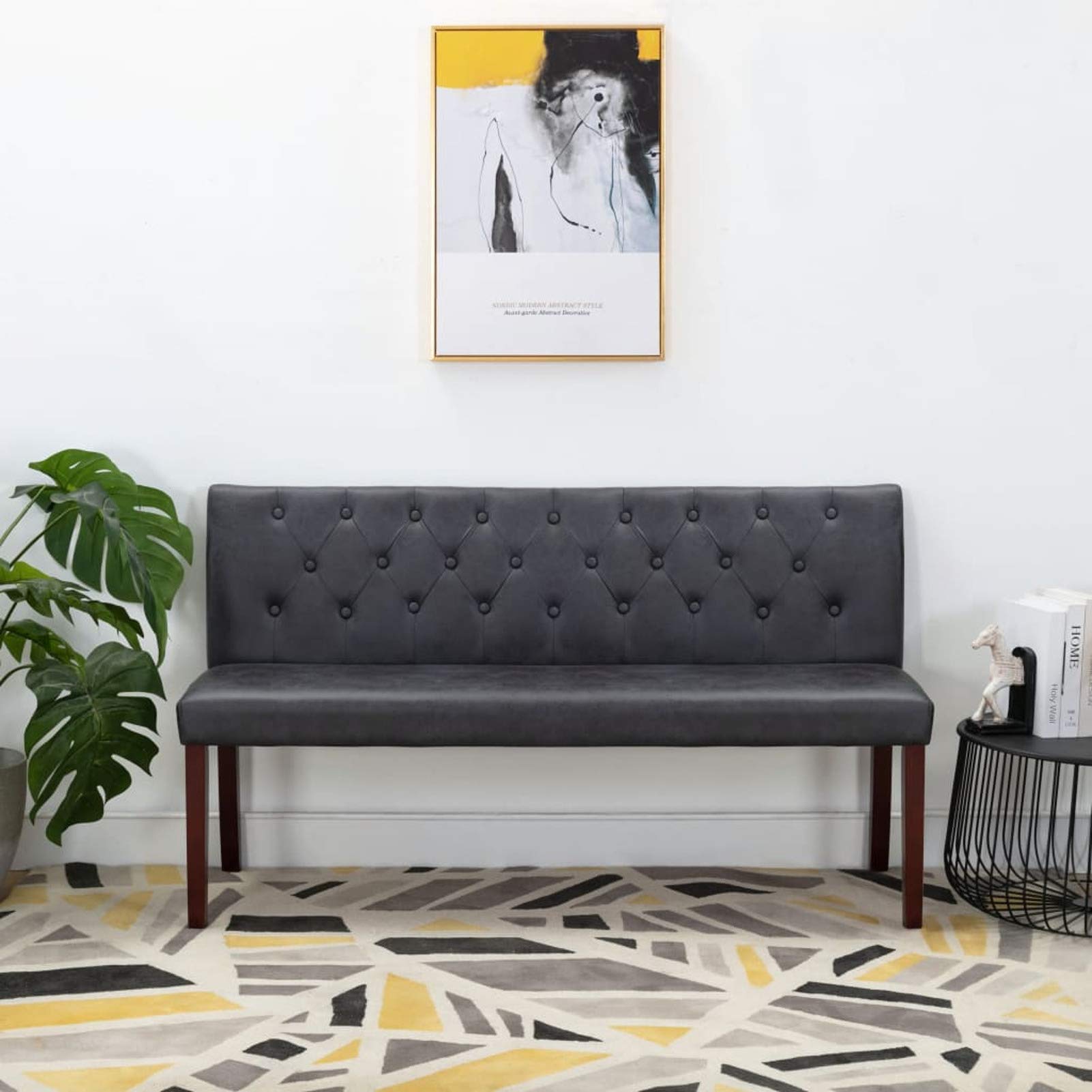 Homgoday Sitzbank Polsterbank Flurbank Bank Wartebank Esszimmerbank Wohnzimmerbank Bank mit Rückenlehne für Flur Wohnzimmer 148,5 cm Grau Wildleder-Optik