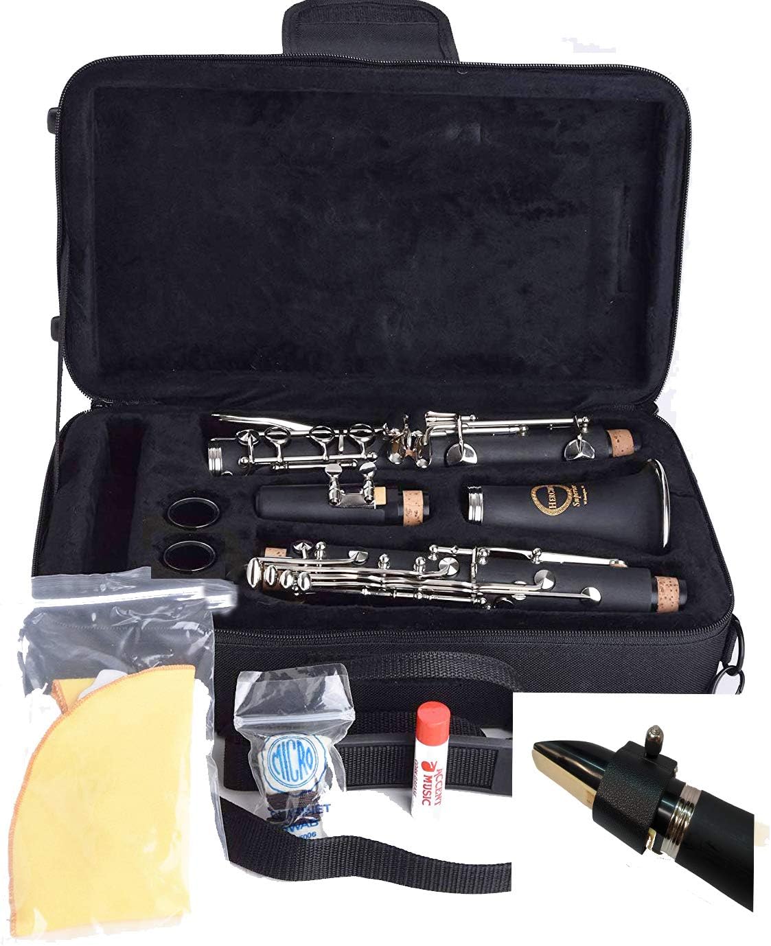 Superior Bb Clarinet M2 | Professional Grade Musical Instruments for All Levels. Complete Set, Shoulder Carrying Case, Rico Clarinet Reeds, Swab, Cork Grease, & Service Plan. Educator Approved.